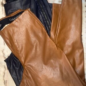 Calvin Klein Leather Pants in Black and Brown